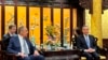 Russian Foreign Minister Sergey Lavrov, left, and Chinese Foreign Minister Wang Yi are seen during their meeting in Beijing, China, April 8, 2024. (Russian Foreign Ministry Press Service via AP)