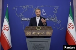 FILE - Iranian Foreign Minister Hossein Amirabdollahian speaks during a press conference in Tehran, Iran, Oct. 23, 2023. (Majid Asgaripour/WANA via Reuters)
