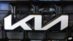 FILE - The Kia logo is seen on a 2023 Telluride EX X-Line V6 AWD on display at the Pittsburgh International Auto Show in Pittsburgh, Pennsylvania, Feb. 15, 2024.