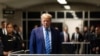 Former President Donald Trump addresses the media following the second day of jury selection, April 16, 2024, at Manhattan criminal court in New York. Trump is charged with falsifying business records to cover up a sex scandal during his 2016 campaign. 