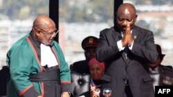  Cyril Ramaphosa wa Afrika Kusini akichukua kiapo cha kuwa rais wa nchi hiyo huko Pretoria Juni 19, 2024. Picha na Kim LUDBROOK / AFP)