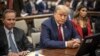 Former President Donald Trump appears in court for a civil fraud case at a Manhattan courthouse, in New York, Oct. 3, 2023.