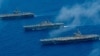 지난 2022년도 밸리언트 실드(Valiant Shield) 훈련에 동원된 USS 로널드 레이건, USS 에이브러험 링컨 항공모함과 트리폴리 강습상륙함의 모습.