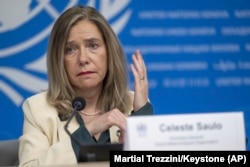 Generalni sekretar Svjetske meteorološke organizacije Celeste Saulo govori o stanju klime tokom konferencije za novinare u Evropskom sjedištu Ujedinjenih naroda u Ženevi, Švicarska, 19. marta 2024. (Martial Trezzini/Keystone preko AP)