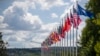 FILE — Flags of NATO member countries flap outside the venue of the NATO summit in Vilnius, Lithuania, July 9, 2023. Washington and NATO allies said Tuesday they will echo Russia's suspension of a Cold War treaty to limit conventional arms proliferation in Europe.