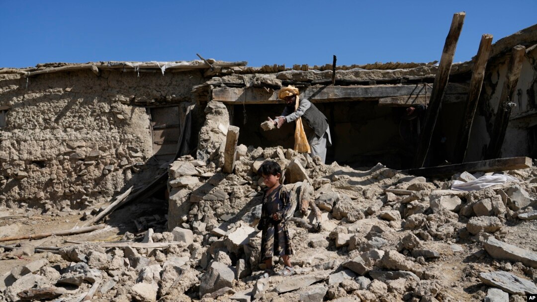 FILE - A 5.1 magnitude earthquake struck the same region of eastern Afghanistan on Monday as one did in late June. The June quake killed hundreds of people and destroyed dozens of structures, such as those in this photo taken June 24, 2022.
