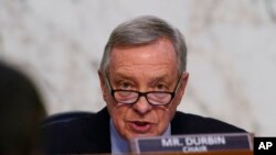 FILE - Sen. Dick Durbin, D-Ill., speaks at the confirmation hearing of Supreme Court nominee Ketanji Brown Jackson, on Capitol Hill, March 22, 2022.