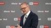 Australian Opposition Leader Anthony Albanese speaks during the first leaders' debate of the 2022 federal election, at the Gabba sports stadium, in Brisbane, April 20, 2022. 