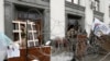 Pro-Russian activists gather at a barricade outside the regional government headquarters in Luhansk, eastern Ukraine, April 30, 2014. 