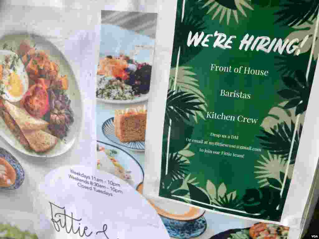 'We’re Hiring' signs are common at restaurants and retail stores across Malaysia. (David Grunebaum/VOA)