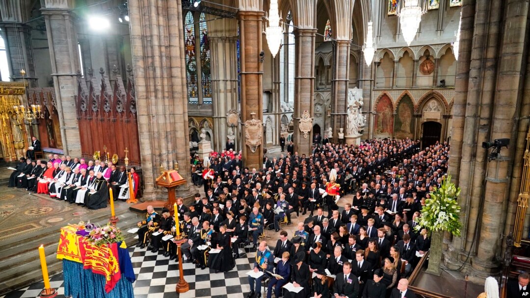 The funeral service of Queen Elizabeth II at Westminster Abbey in central London, Sept. 19, 2022. (Dominic Lipinski/Pool via AP)