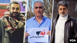 از راست داریوش اقبالی خواننده، شاهزاده رضا پهلوی و شاهین نجفی خواننده