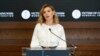 Olena Zelenskyy, spouse of Ukrainian's President Volodymyr Zelenskyy, speaks after accepting the Dissident Human Rights Award on behalf of the people of Ukraine for their brave fight against Russia at the Victims of Communism Museum in Washington, July 19,