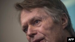 Le prix Nobel de Littérature Jean-Marie Gustave Le Clézio lors d'une conférence de presse, à Lima, le 14 juillet 2016.