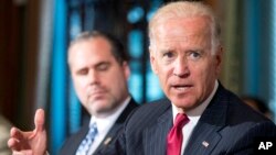 Vice President Joe Biden, speaks during a meeting with representatives of the law enforcement community to discuss immigration reform, in the Eisenhower Executive Office Building on the White House complex in Washington, July 19, 2013.