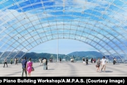 An artist's rendering of the dome at the Academy Museum of Motion Pictures. The complex will include a 1,000-seat theater and a dome with the view of the Hollywood Hills.