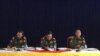 ရန်ကုန်တိုင်းစစ်ဌာနချုပ်မှာ တပ်မတော်သတင်းမှန်ပြန်ကြားရေးအဖွဲ့ရဲ့ အပစ်ရပ် ၂ လ တာကာလ သတင်းစာရှင်းလင်းပွဲ။ ဝဲမှယာ - ဗိုလ်ချုပ်ထွန်းထွန်းညီ၊ ဗိုလ်ချုပ်စိုးနိုင်ဦး၊ ဗိုလ်မှူးချုပ်ဇော်မင်းထွန်း (ဖေဖေါ်ဝါရီ ၂၃၊ ၂၀၁၉)