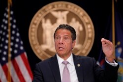 FILE - New York Governor Andrew Cuomo speaks during a daily briefing amid the coronavirus pandemic, in New York City, July 13, 2020.