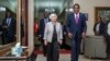 U.S. Treasury Secretary Janet Yellen walks with Zambia's President Hakainde Hichilema during their meeting at the State House in Lusaka, Zambia, Jan. 23, 2023. 