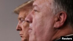 U.S. President Donald Trump attends the coronavirus response daily briefing with Secretary of State Mike Pompeo at the White House in Washington, U.S., March 20, 2020.