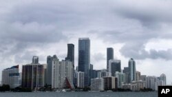 Clouds loom over the Miami skyline May 14, 2020, the early signs of what would become Tropical Storm Arthur.
