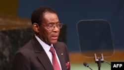Teodoro Obiang Nguema Mbasogo, président de la Guinée équatoriale, lors du Sommet de la paix de Nelson Mandela, à New York, le 24 septembre 2018.