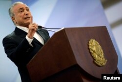 Brazil's President Michel Temer speaks at Planalto Palace in Brasilia, Brazil, May 20, 2017.