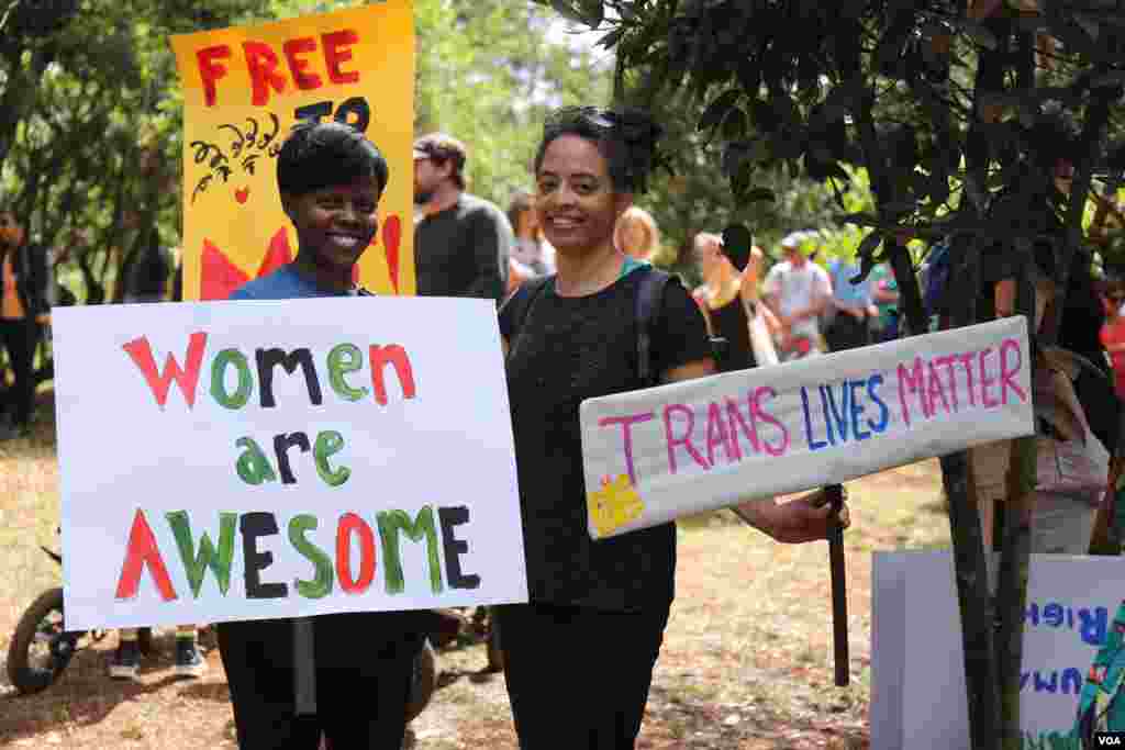 Participants in the Women&#39;s March, march through Nairobi&#39;s Karura forest in Kenya, Jan. 21, 2017. (Photo: J.Craig/VOA)