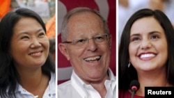 From left, Peruvian presidential candidates Keiko Fujimori, Pedro Pablo Kuczynski and Veronika Mendoza. Peru holds presidential elections Sunday.