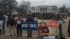 Protesters gather outside the White House in Washington Jan. 15, 2016, calling for an end to immigration raids. (K. Gypson/VOA) 