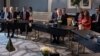 U.S. Secretary of State Antony Blinken, center, meets with representatives from Egypt, Jordan, Saudi Arabia, the United Arab Emirates, Qatar and the Palestinian Authority in Cairo, Egypt, March 21, 2024.