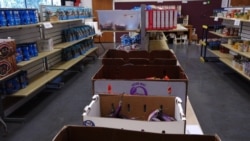 The Magalia Community Church distribution center has been providing fresh vegetables, food, new and used clothes and person hygiene items -- all donated -- for fire survivors who can come once a week. (Elizabeth Lee/VOA News)