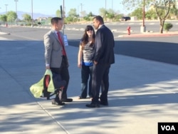 Jesse Sbaih talking to potential voters during the campaign. (K. Farabaugh/VOA)