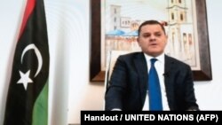 Abdul Hamid Mohammed Dbeibah prononce un discours par liaison vidéo lors d'une réunion du Forum du dialogue politique libyen, le 3 février 2021 (capture d'écran).