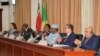 Le président du Congo Denis Sassou N'Guesso (au centre) entouré de ses homologues tchadien Idriss Deby Itno (3e à dr.) et sud-africain Cyrile Ramaphosa (3e à g.) lors d'une réunion sur la crise libyenne à Oyo, Congo-Brazzaville, 12 mars 2020. (Twitter/Thierry Moungalla)
