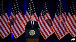 President Donald Trump lays out a national security strategy in Washington, Dec. 18, 2017. 