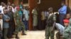 FILE - Police forces stand at the entrance of a courthouse in Yaounde, Cameroon, July 16, 2012. Ten Cameroon separatist leaders extradited from Nigeria made their first court appearance in Yaounde Friday.