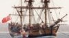 FILE - A replica of the ship HMS Endeavour is at anchor in Botany Bay, Sydney, April 17, 2005.