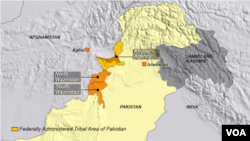 Peta wilayah Waziristan, Pakistan.
