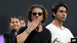FILE - Bollywood actor and co-owner of Kolkata Knight Riders Shah Rukh Khan celebrates after a cricket match in Chennai, India, May 26, 2024.