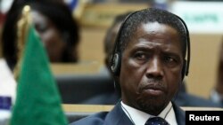 Le président Edgar Lungu lors de l'ouverture de la cérémonie de la 24e session ordinaire entre les chefs d'Etat et le gouvernement de l'Union africaine (AU) au siège social de l'organisation dans la capitale éthiopienne Addis Ababa, le 30 janvier 2015.