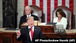 Le président Donald Trump prononce son discours sur l'état de l'Union lors d'une session conjointe du Congrès sur le Capitole à Washington, le mardi 5 février 2019. (Photo AP / Andrew Harnik)