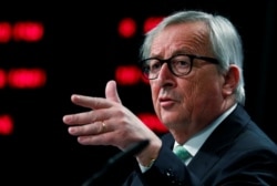FILE - European Commission President Jean-Claude Juncker holds a news conference at the EU Commission headquarters ahead of an informal meeting of EU leaders, Brussels, Belgium, May 7, 2019.
