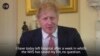 A grab done from the Twitter page of Britain's Prime Minister Boris Johnson, in which he hails the staff in the National Health Service (NHS) for saving his life, filmed at 10 Downing Street, London, Sunday April 12, 2020. Johnson was discharged…