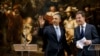 U.S. President Barack Obama and Prime Minister of the Netherlands Mark Rutte leave after their joint statement in front of Rembrandt&#39;s &quot;The Nightwatch&quot; at Rijksmuseum in Amsterdam, Netherlands, March 24, 2014. 